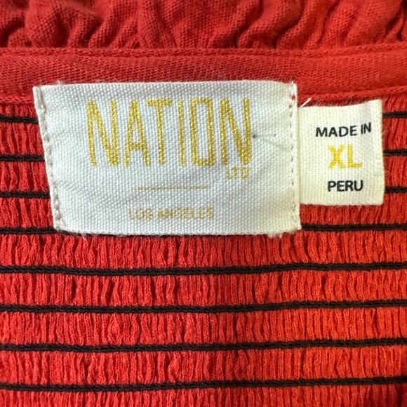NATION LTD Habiba Fancy Tee Rouge Size XL Smocking Ruffles Pima Cotton - Picture 10 of 14